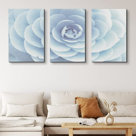 PixonSign Canvas Print Wall Art Set Layered Blue Flower Interior Botanical Flower Photography Realism Contemporary Closeup Edgy Multicolor Pastel for Living Room, Bedroom, Office - 16"x24"x3