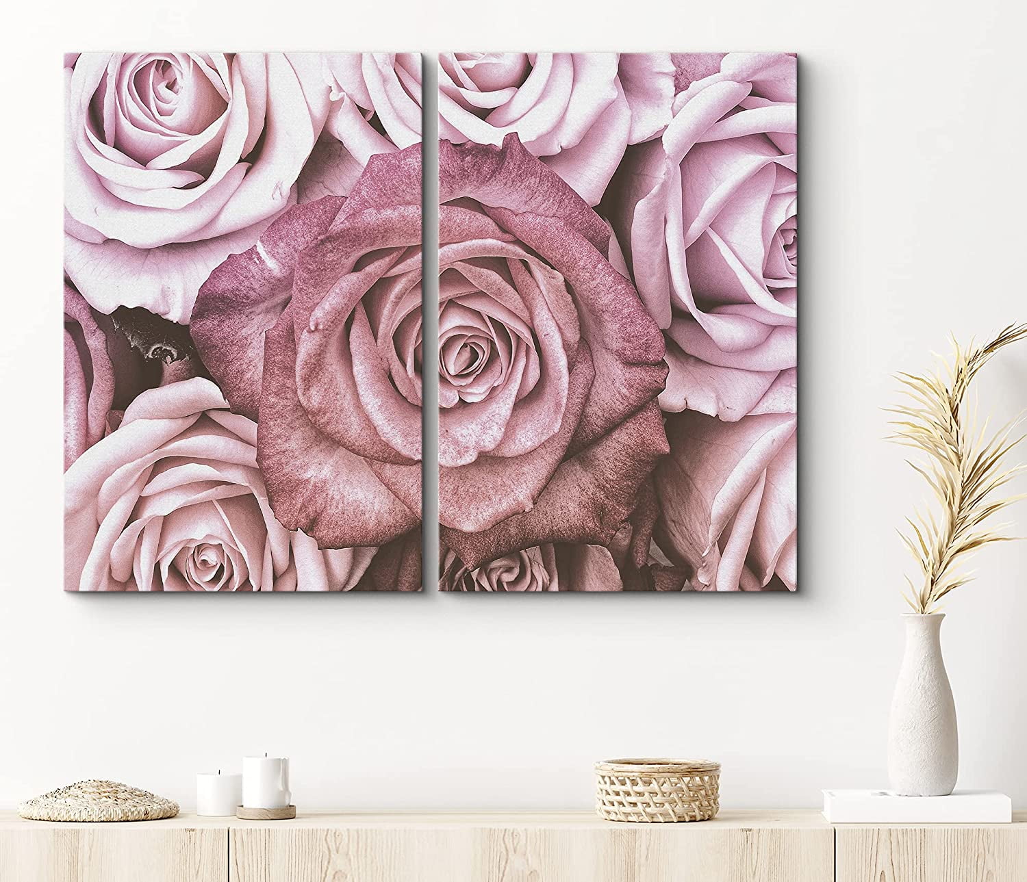PixonSign Canvas Print Wall Art Set Light and Dark Pink Rose Variety ...