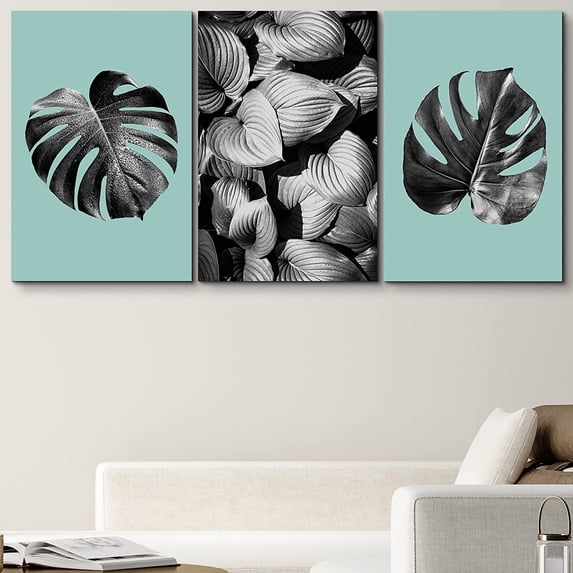 PixonSign Canvas Print Wall Art Set Monstera Leaf & Plant Display Floral Wilderness Photography Modern Art Rustic Relax/Calm Multicolor Black and White for Living Room, Bedroom, Office - 24"x36"x3