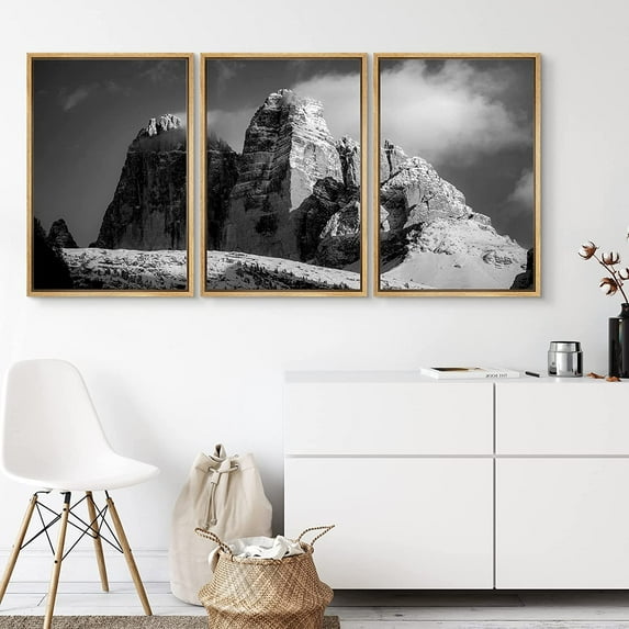 PixonSign Canvas Print Wall Art Set Mountain Top Below White Clouds Nature Wilderness Photography Realism Southwest Landscape Ultra Black and White for Living Room, Bedroom, Office - 16"x24"x3 Natural