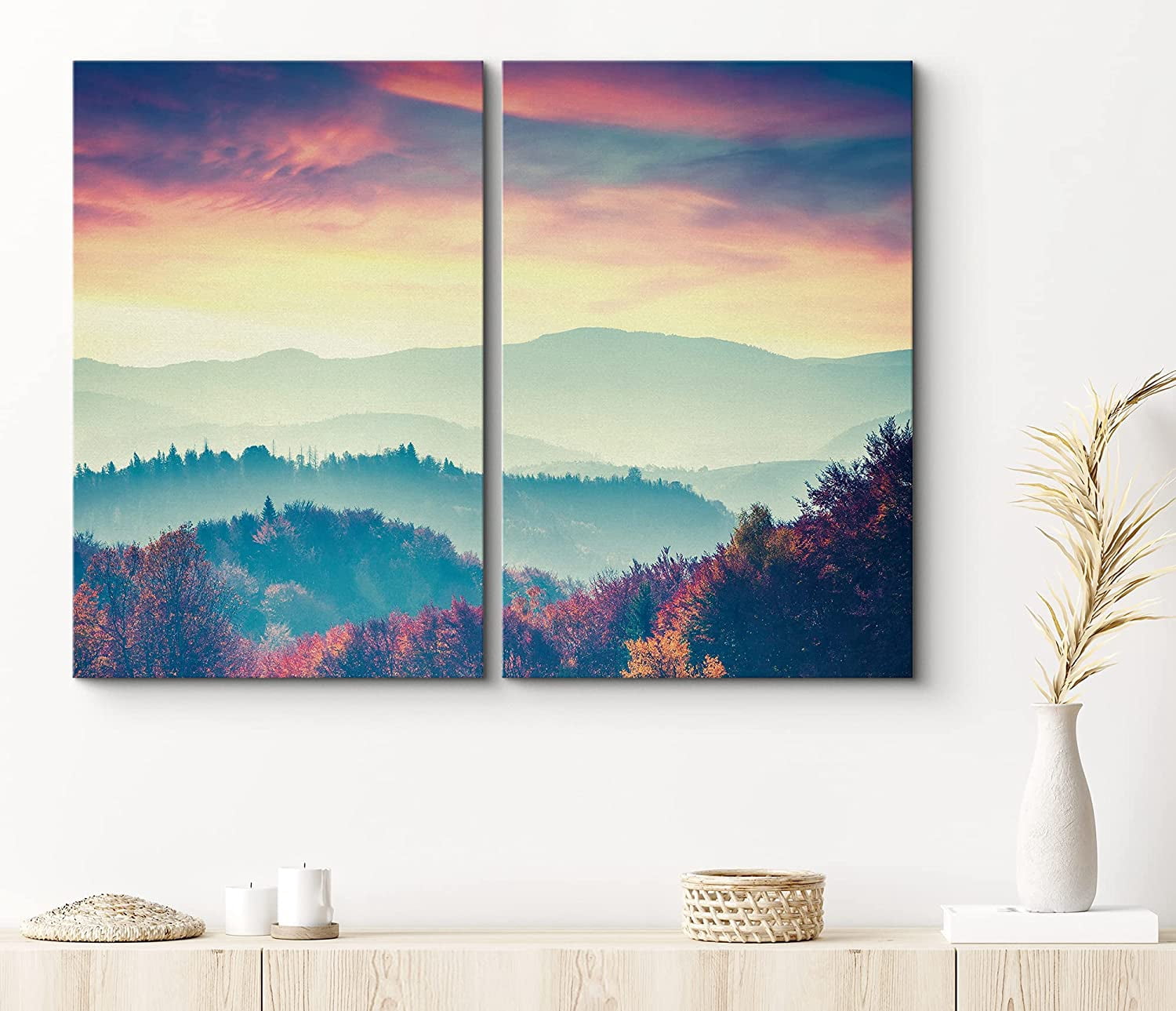 PixonSign Canvas Print Wall Art Set Neon Mountain Range Silhouette ...