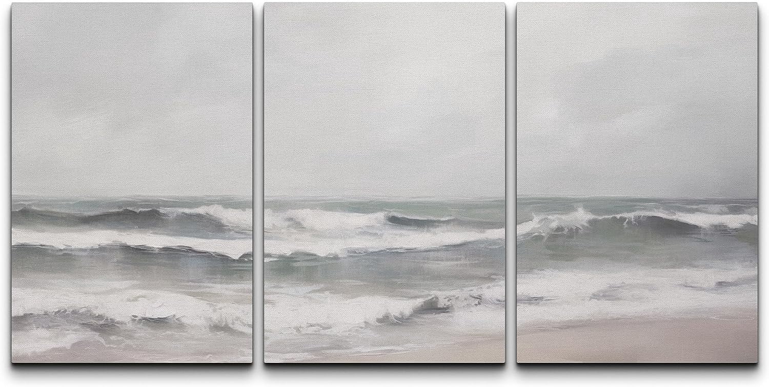 PixonSign Canvas Print Wall Art Set Ocean Waves Cloudy Beach Nature ...