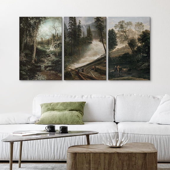 PixonSign Canvas Print Wall Art Set Pine Tree Forest Meadow Nature Wilderness Fine Art Illustrations Decorative Multicolor Landscape Rustic Country/Farmhouse for Bedroom - 24"x36"x3
