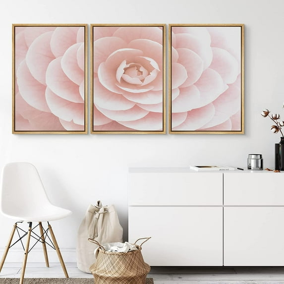 PixonSign Canvas Print Wall Art Set Pink Camellia Flower Close-Up Floral Wilderness Photography Realism Rustic Landscape Colorful Pastel for Living Room, Bedroom, Office - 24"x36"x3 Natural
