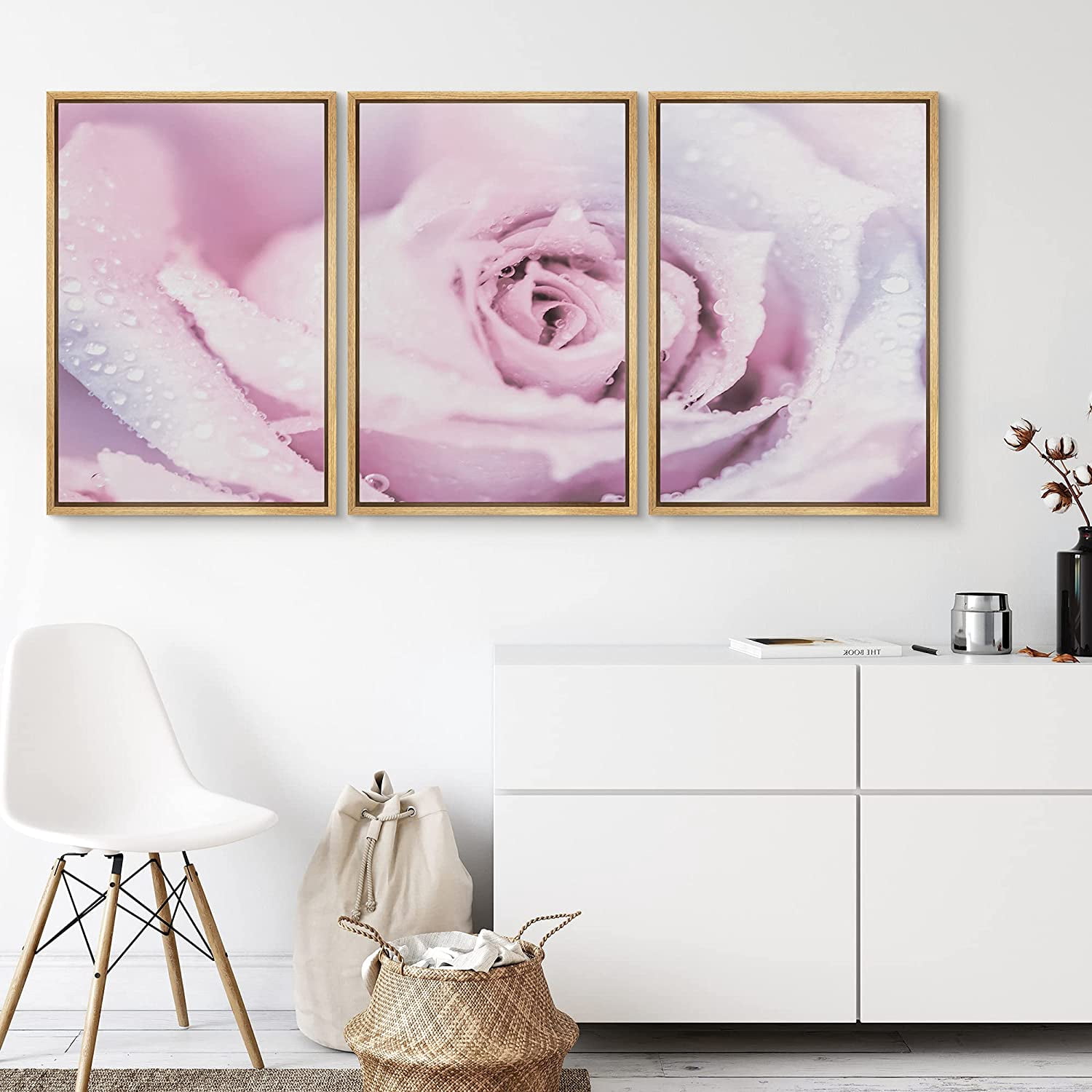 PixonSign Canvas Print Wall Art Set Pink Rose Flower Close-Up & Water ...