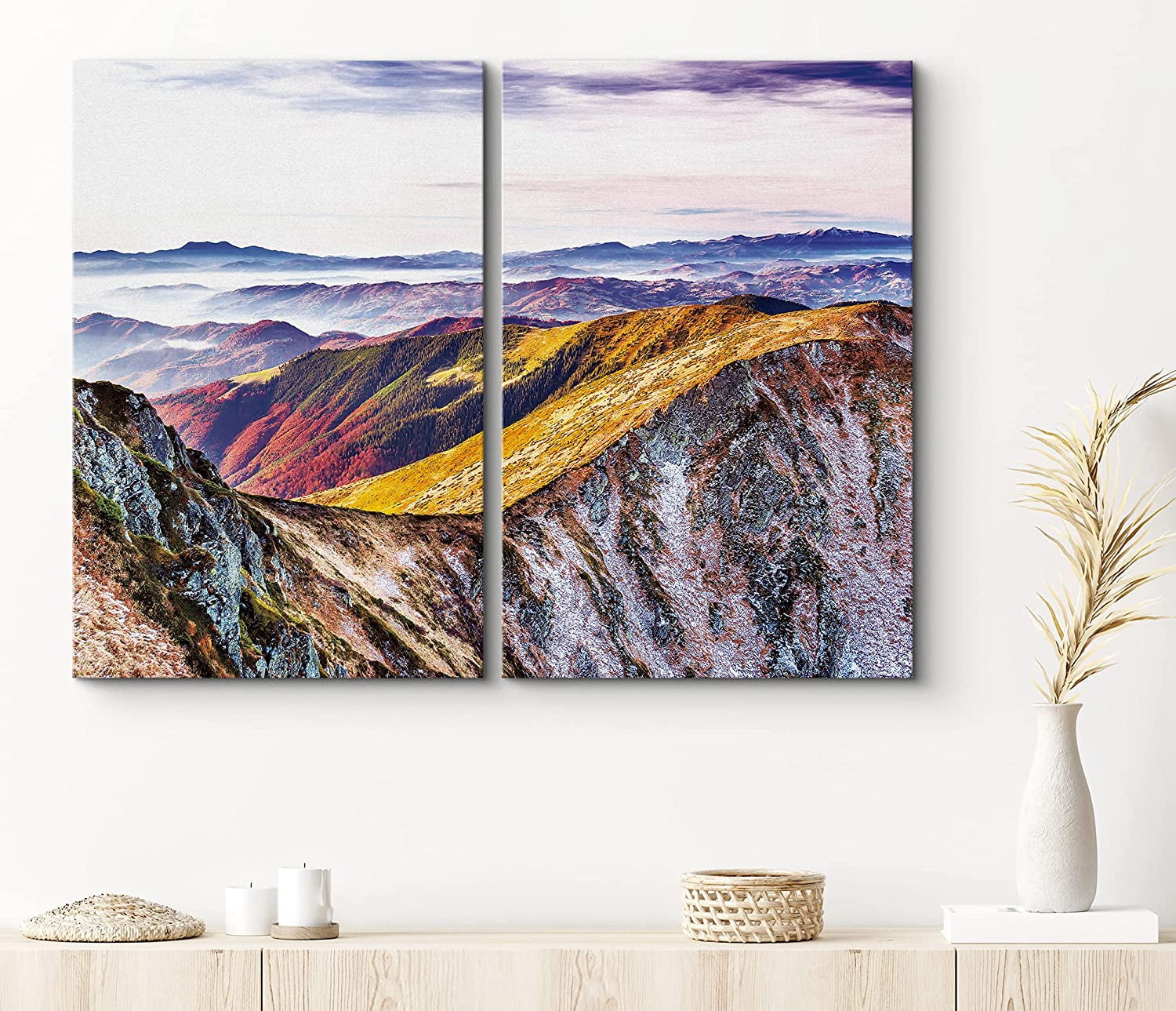 PixonSign Canvas Print Wall Art Set Purple-Hue Rolling Hills Forest ...