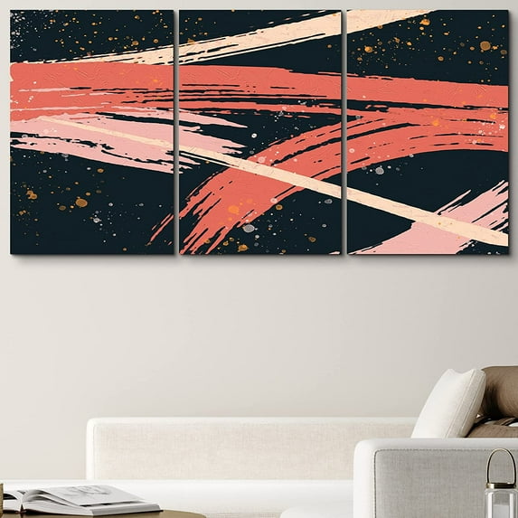 PixonSign Canvas Print Wall Art Set Red, Coral, Orange Paint on Black Background Abstract Patterns Illustrations Modern Art Minimalist Dramatic Ultra for Living Room, Bedroom, Office - 24"x36"x3