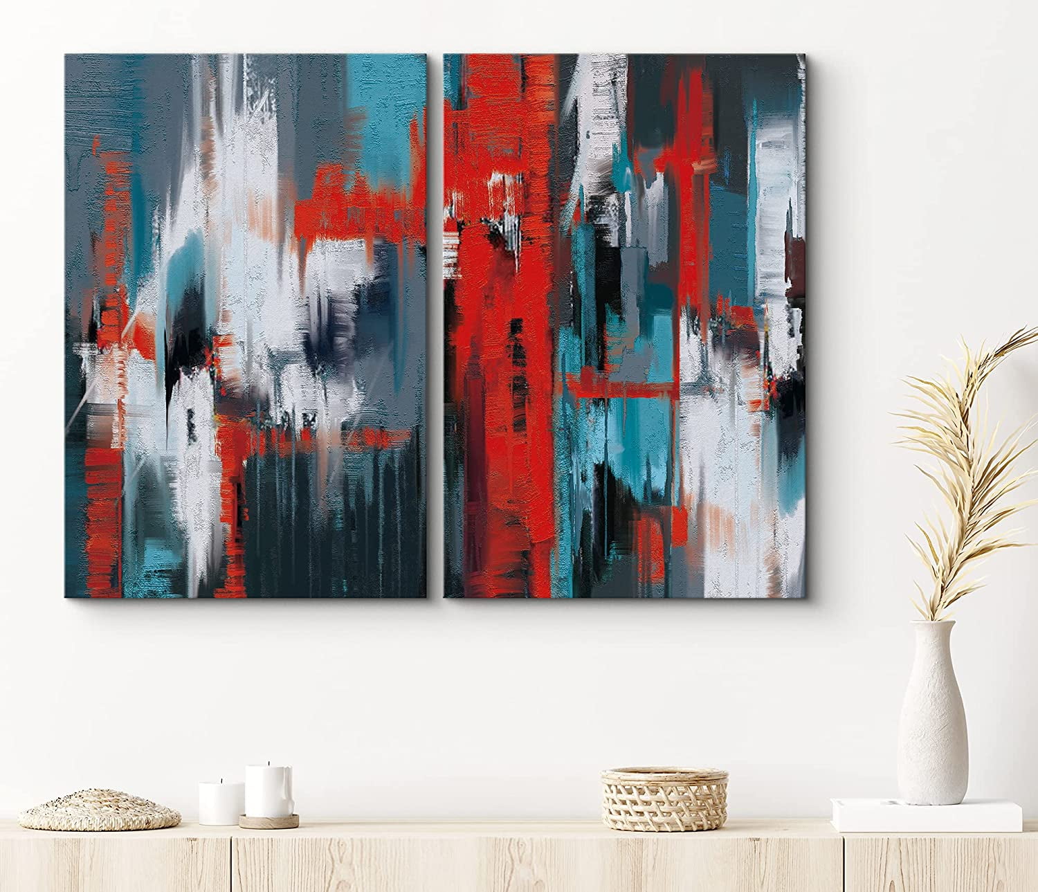 Pixonsign Abstract Canvas Wall Art Set of 2 Blue and Pink Color Blocks Pastel Painting Canvas Prints Contemporary Modern Art Colorful Wall Decor for