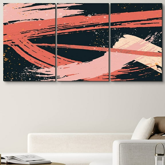 PixonSign Canvas Print Wall Art Set Red, Pink, Orange Brushstroke Array Abstract Patterns Illustrations Modern Art Minimalist Dramatic Ultra for Living Room, Bedroom, Office - 24"x36"x3