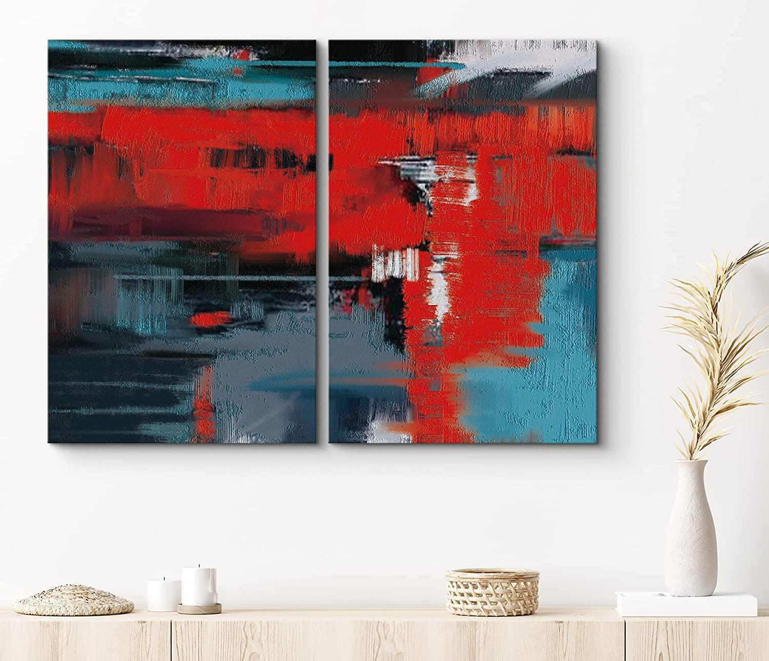 PixonSign Canvas Print Wall Art Set Red, Teal, White, Black and Gray ...