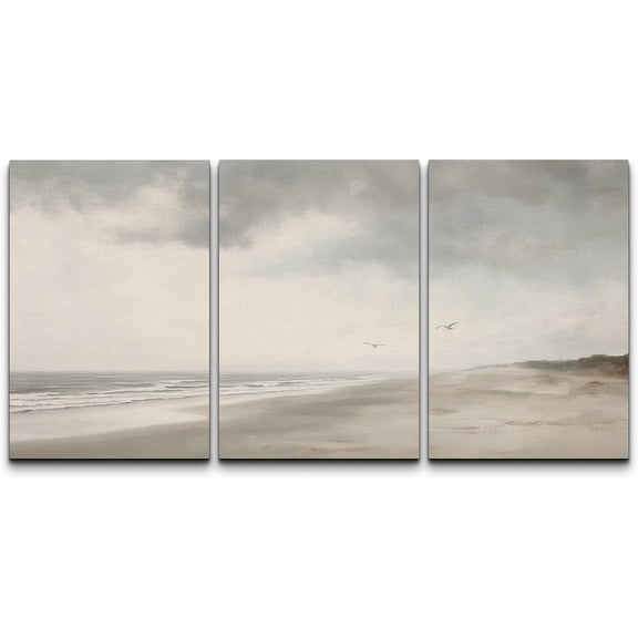 PixonSign Canvas Print Wall Art Set Storm Cloud Coastal Beach Nature Wilderness Fine Art Illustrations Decorative Multicolor Landscape Rustic Country/Farmhouse - 24"x36"x3
