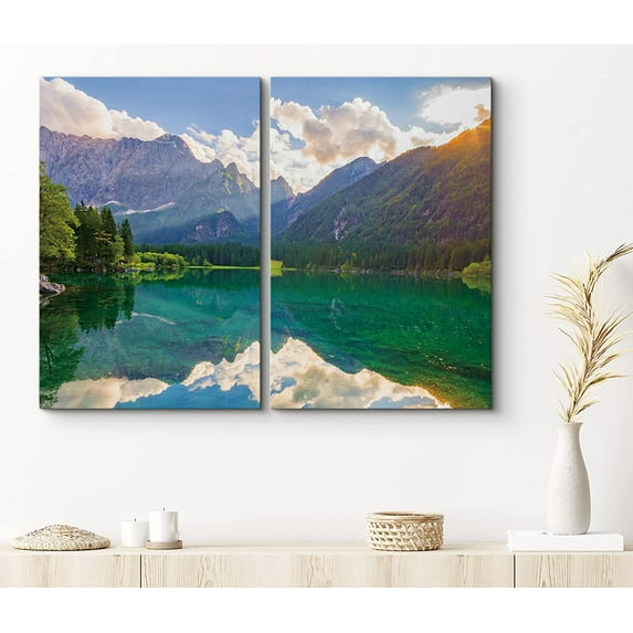 PixonSign Canvas Print Wall Art Set Sunlight Shines Over Mountain Nature Wilderness Photography Modern Art Contemporary Landscape Fun Multicolor Ultra for Living Room, Bedroom, Office - 16"x24"x2