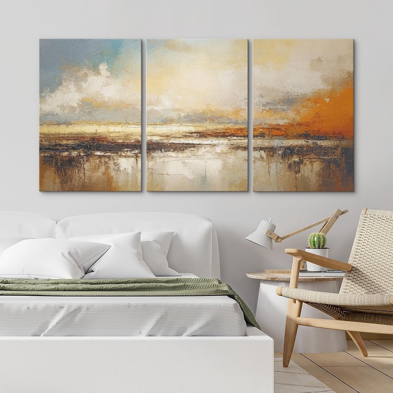 PixonSign Canvas Print Wall Art Set Sunset Over Autumn Lake Watercolor ...