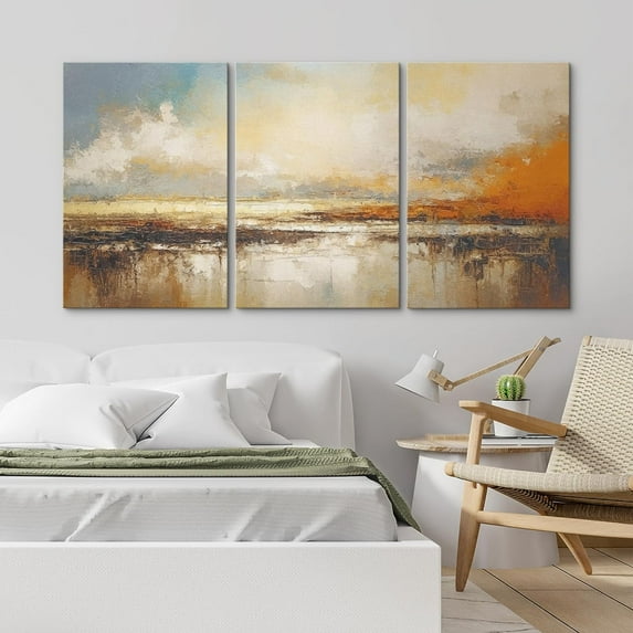 PixonSign Canvas Print Wall Art Set Sunset Over Autumn Lake Watercolor Pastel Landscape Nature Wilderness Illustrations Modern Art Decorative Rustic Calm Colorful for Bedroom - 24"x36"x3
