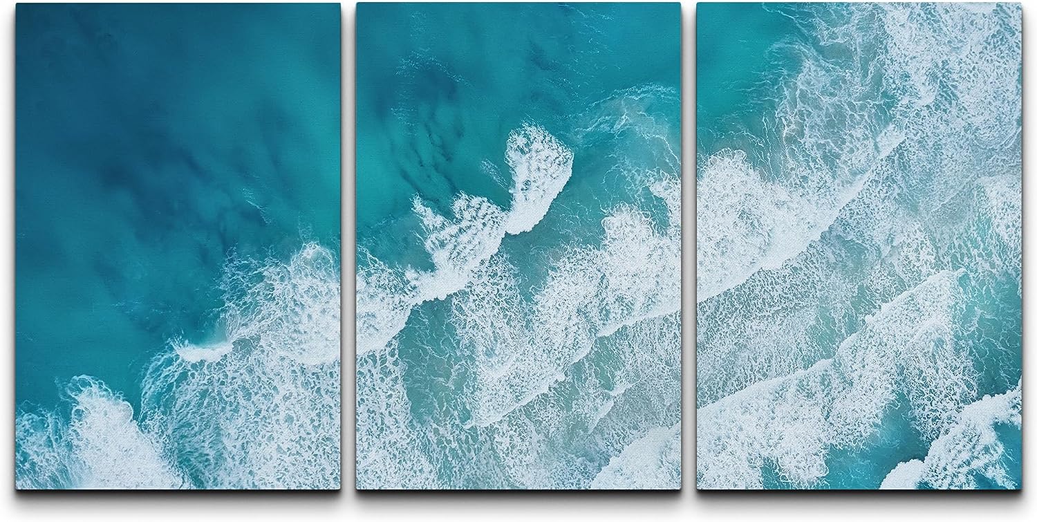 PixonSign Canvas Print Wall Art Set Teal Ocean Wave Beach Shore Coastal ...