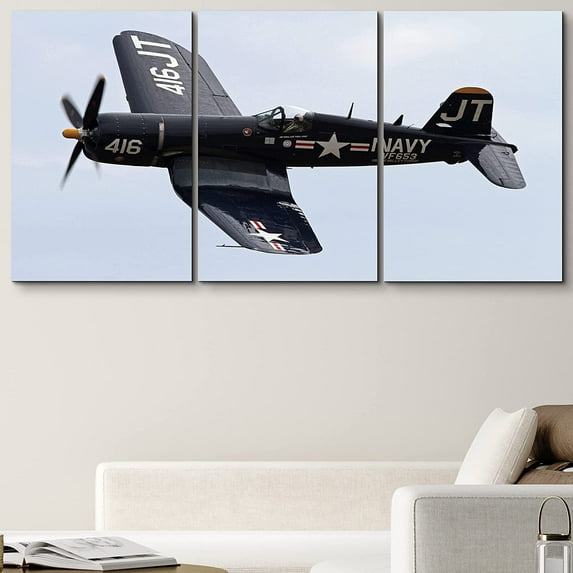 PixonSign Canvas Print Wall Art Set Vintage Fighter Plane with Propeller Airplanes Sky Photography Realism Industrial Scenic Dramatic Ultra for Living Room, Bedroom, Office - 16"x 24"x 3