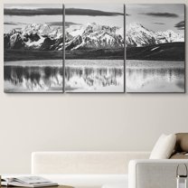PixonSign Canvas Print Wall Art Set Vintage Mountain Range & Reflection Nature Wilderness Photography Realism Rustic Landscape Dramatic Dark Black and White for Living Room, Bedroom - 24"x36"x3
