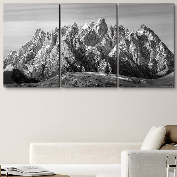 PixonSign Canvas Print Wall Art Set Vintage Mountains in The Sunlight Nature Wilderness Photography Realism Rustic Landscape Dramatic Dark Black and White for Living Room, Bedroom, Office - 16"x24"x3