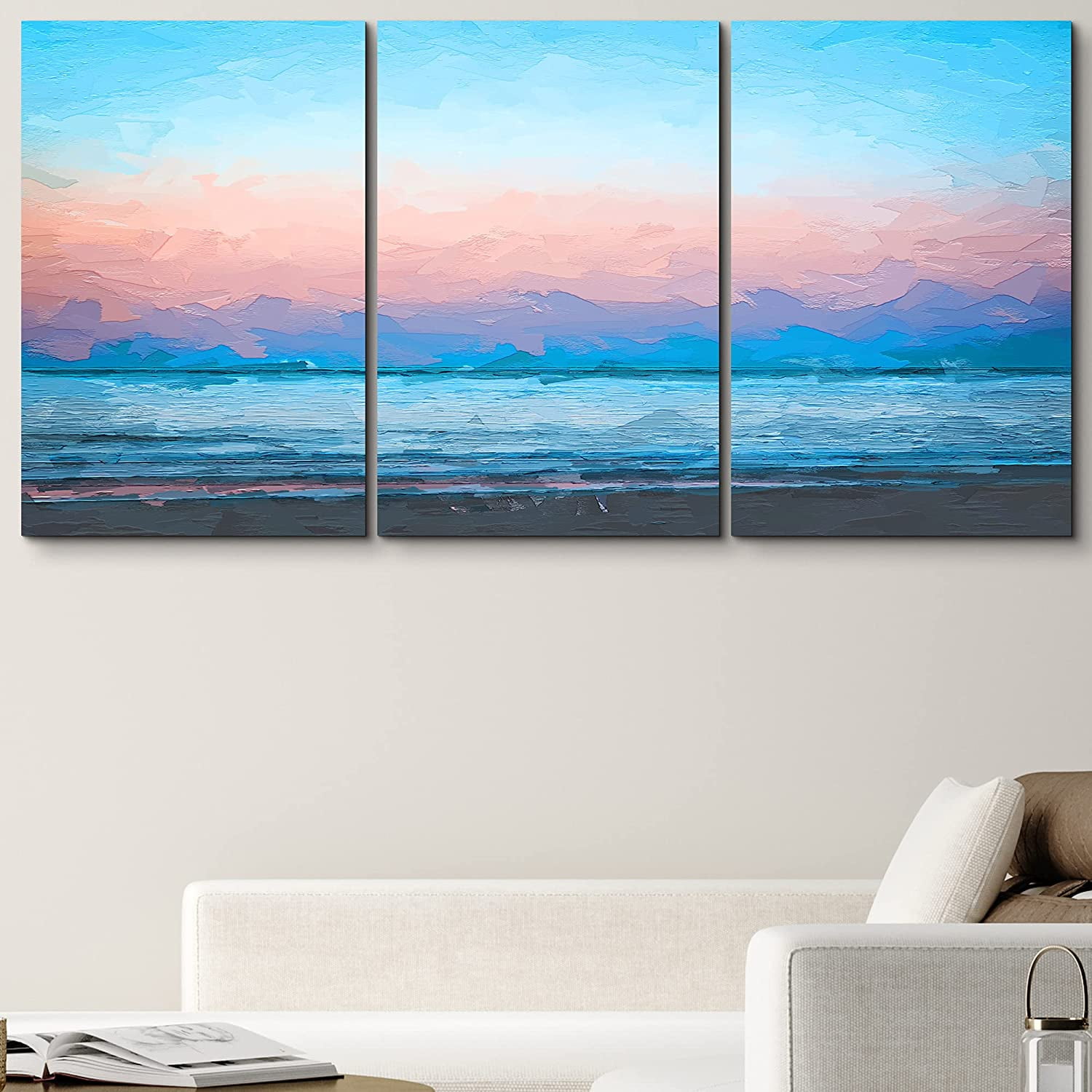 PixonSign Canvas Print Wall Art Set Watercolor Smudge Beach Gradient ...