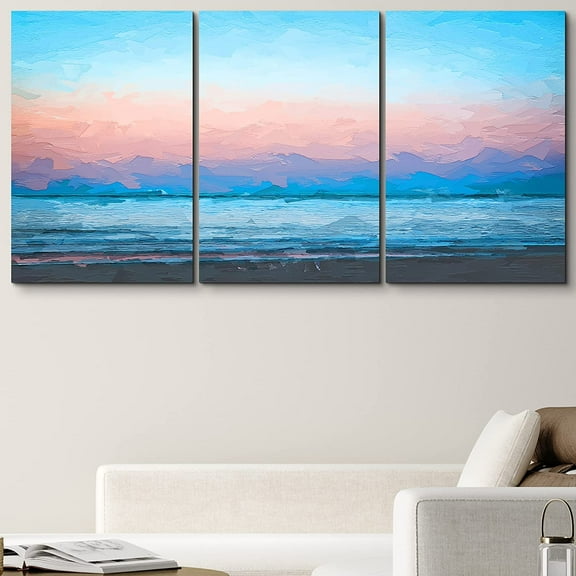 PixonSign Canvas Print Wall Art Set Watercolor Smudge Beach Gradient Landscape Nature Ocean Illustrations Modern Art Nautical Scenic Relax/Calm Multicolor for Living Room, Bedroom, Office - 24"x36"x3