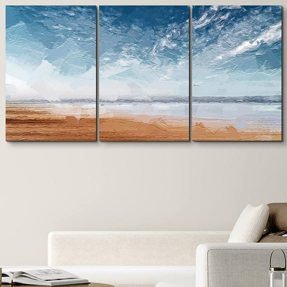 PixonSign Canvas Print Wall Art Set Watercolor Smudge Clouds on The Horizon Nature Ocean Illustrations Modern Art Nautical Scenic Relax/Calm Multicolor for Living Room, Bedroom, Office - 16"x24"x3