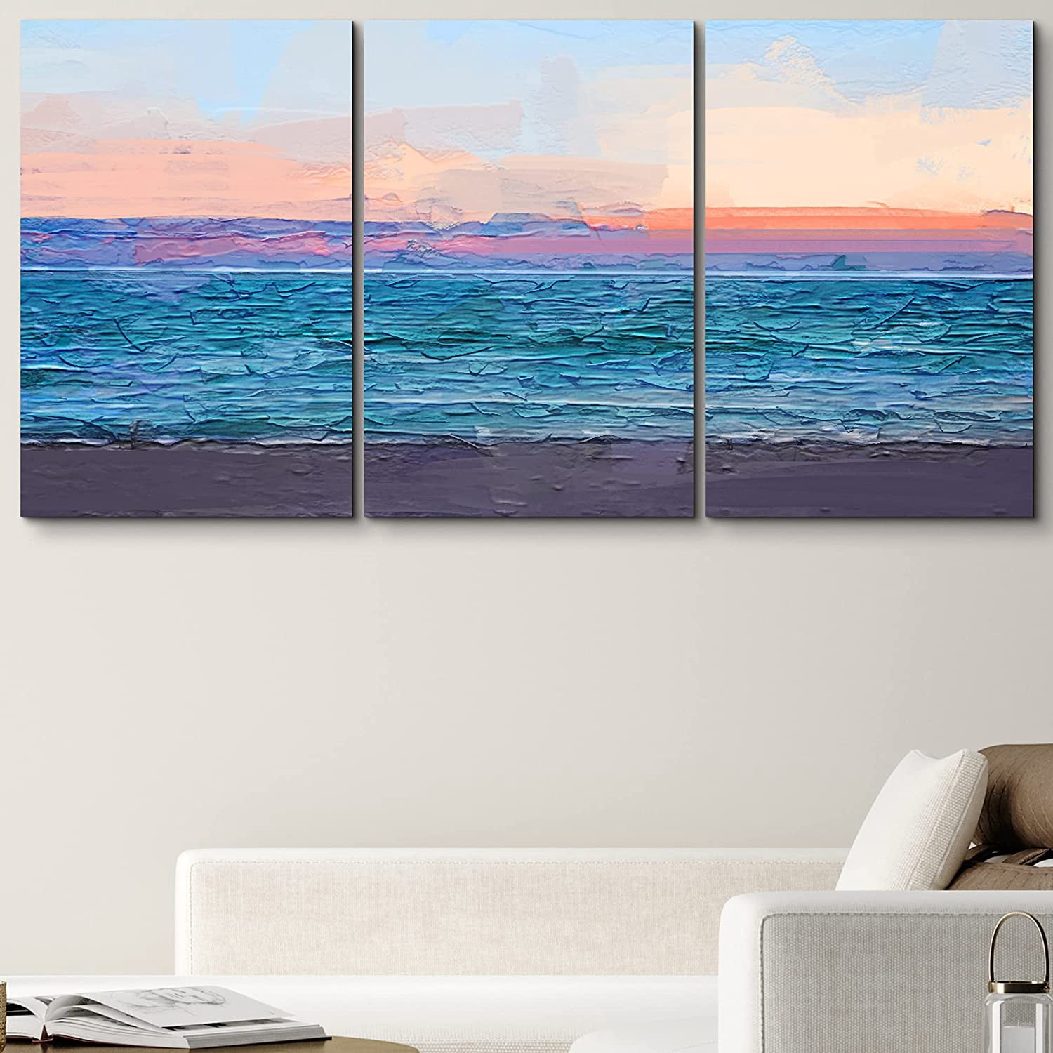 PixonSign Canvas Print Wall Art Set Watercolor Smudge Sunset on Beach ...