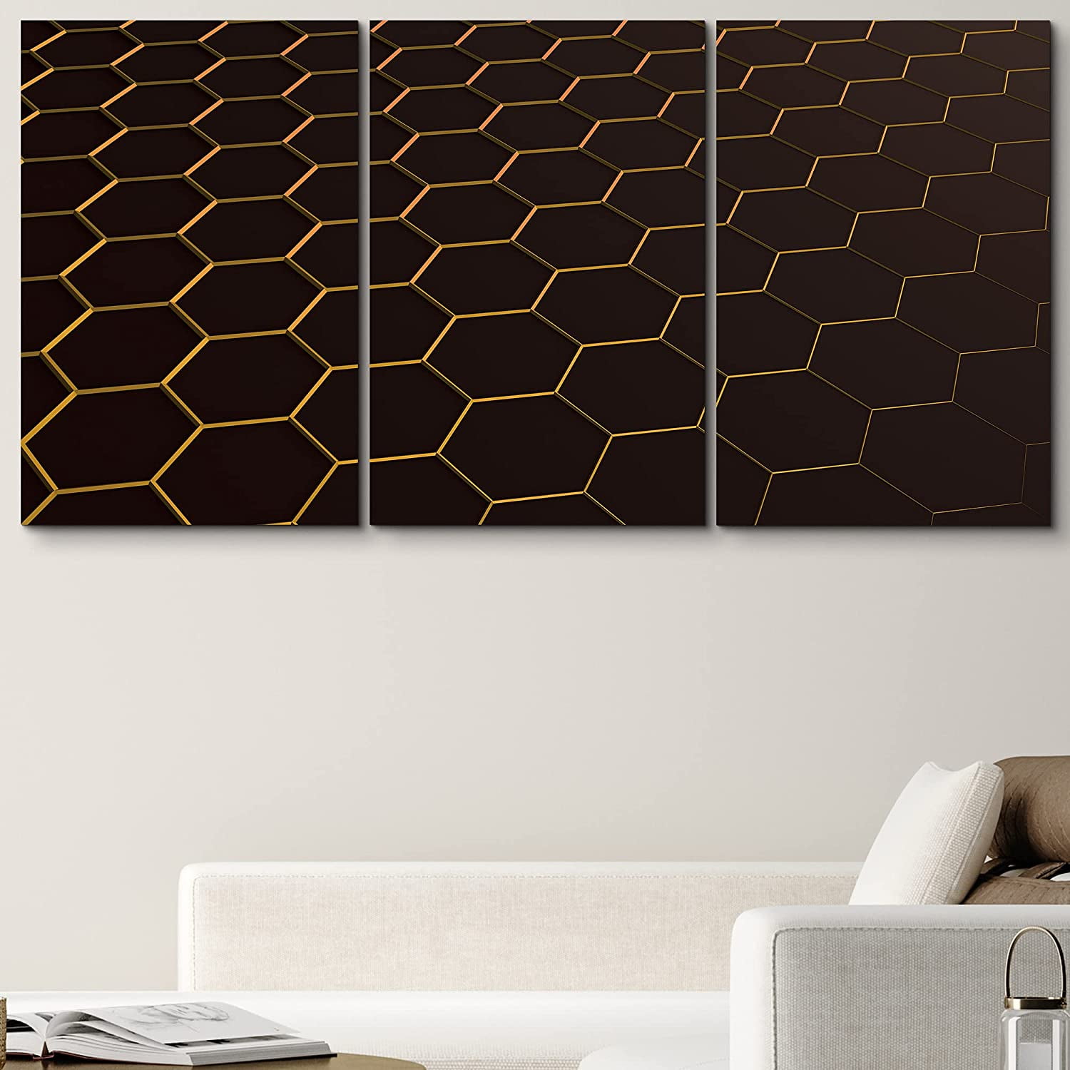 PixonSign Canvas Print Wall Art Set Yellow Hexagon Honeycomb Array ...