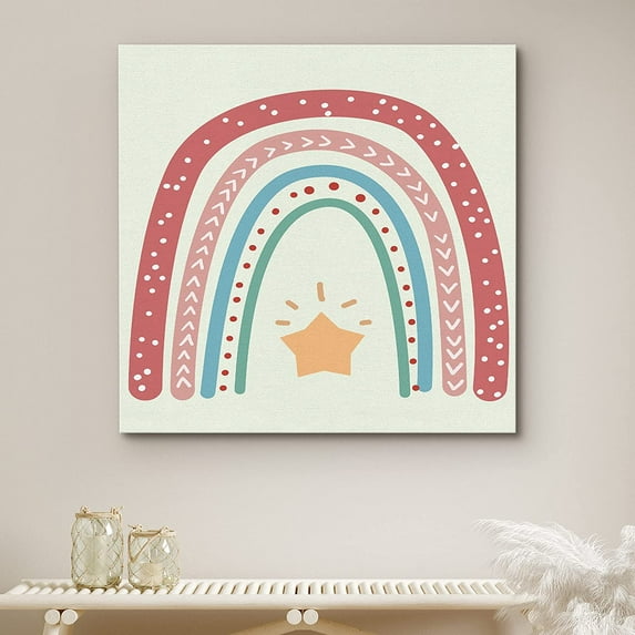 PixonSign Canvas Print Wall Art Shining Star Underneath Rainbow Geometric Shapes Illustrations Modern Art Chic Relax/Calm Multicolor Warm for Living Room, Bedroom, Office - 24"x24"