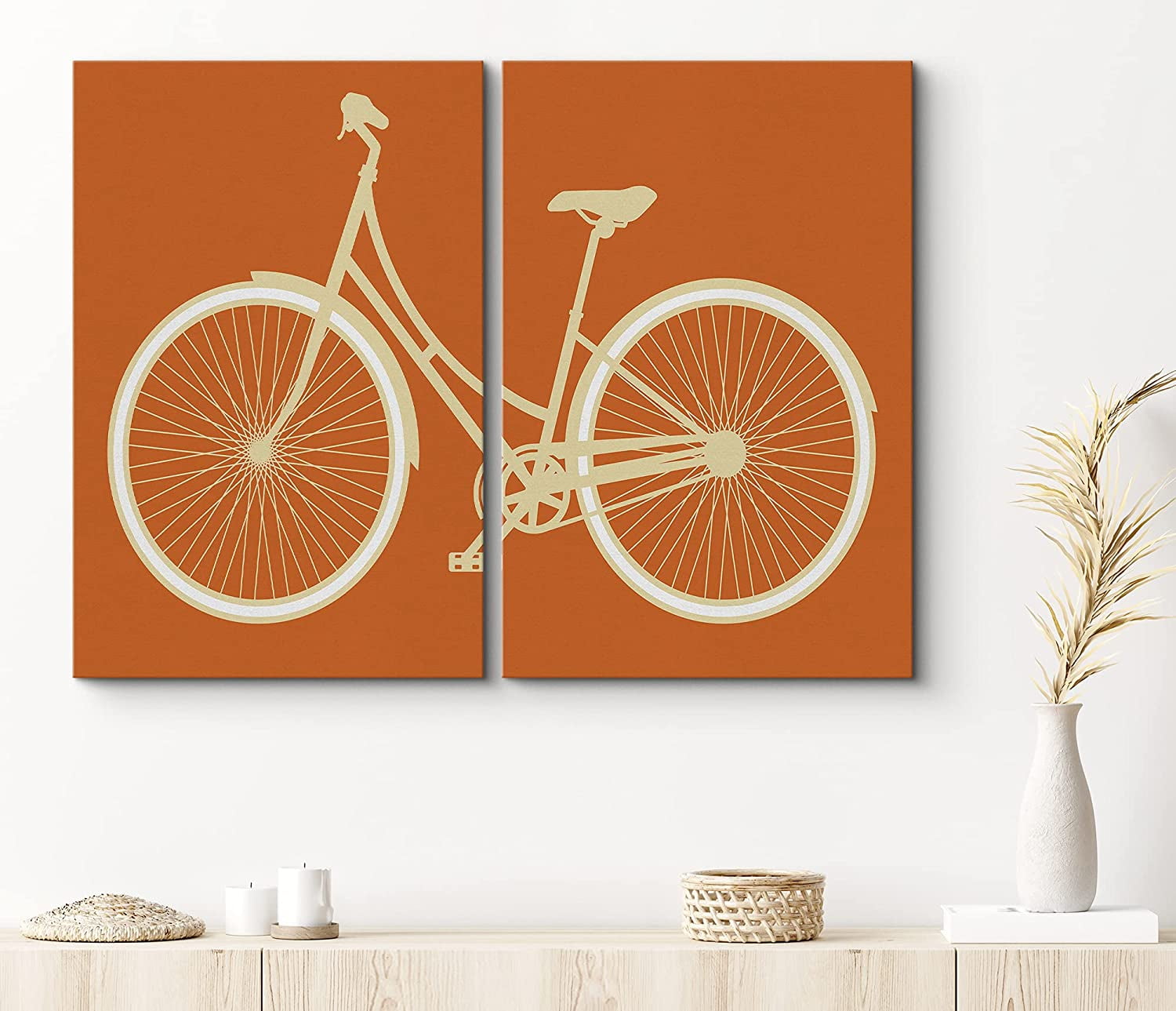 PixonSign Canvas Print Wall Art Simplistic Bike Model with Orange
