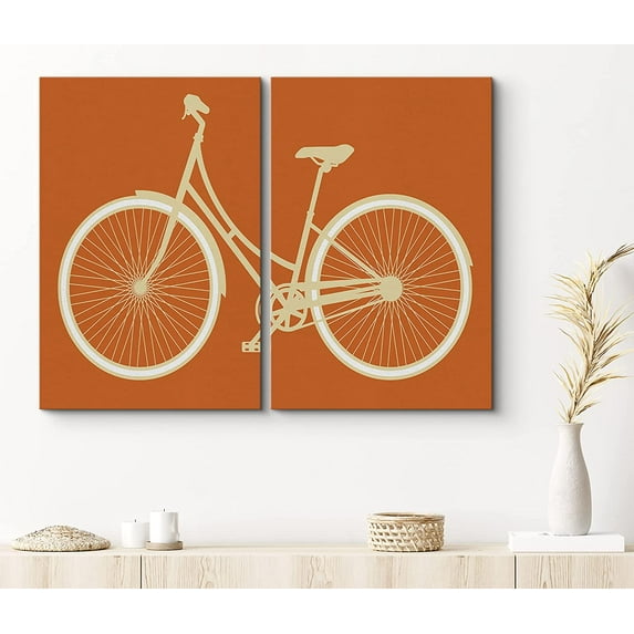PixonSign Canvas Print Wall Art Simplistic Bike Model with Orange Background Kids Shapes Illustrations Modern Art Chic Urban Multicolor Ultra for Living Room, Bedroom, Office - 16"x24"x2