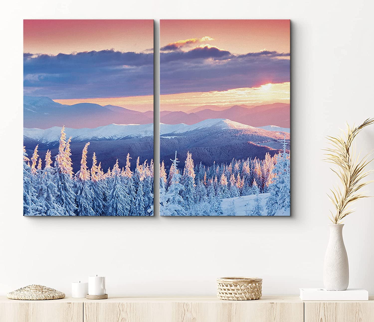PixonSign Canvas Print Wall Art Snowy Neon Mountain Range Nature ...