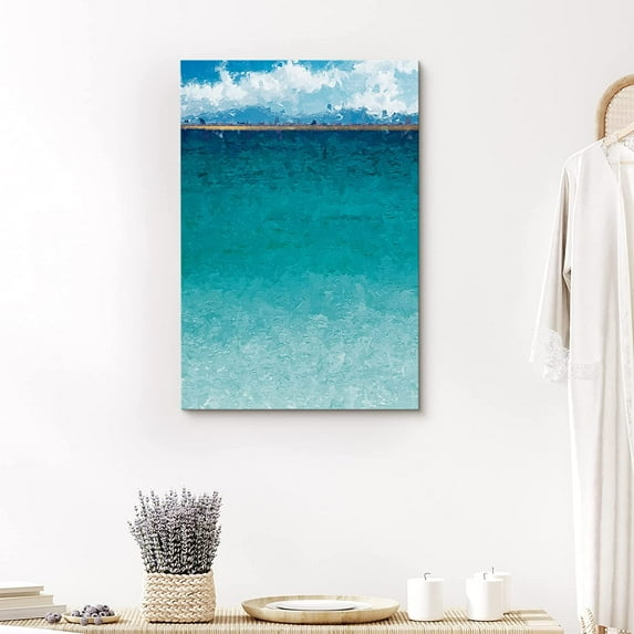 PixonSign Canvas Print Wall Art Sparkling Blue Beach Horizon Geometric Wilderness Illustrations Modern Art Minimalist Landscape Relax/Calm Multicolor for Living Room, Bedroom, Office - 12"x18"