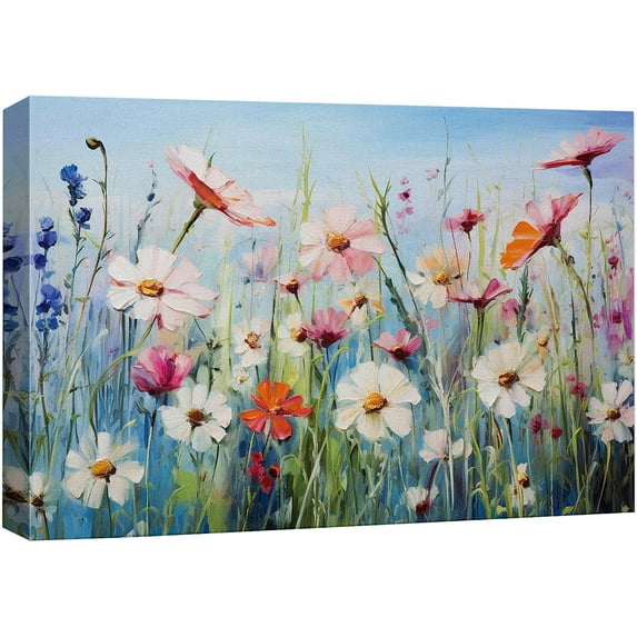 PixonSign Canvas Print Wall Art Still Life Colorful Wildflower Garden Nature Wilderness Illustrations Modern Art Botanical Floral Farmhouse/Country Relax/Calm/Cozy for Bedroom - 32"x48"