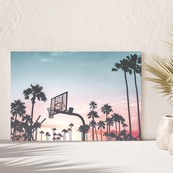 PixonSign Canvas Print Wall Art Sundown at The Basketball Court Nature Clouds Photography Modern Art Contemporary Landscape Fun Multicolor Pastel for Living Room, Bedroom, Office - 24x36