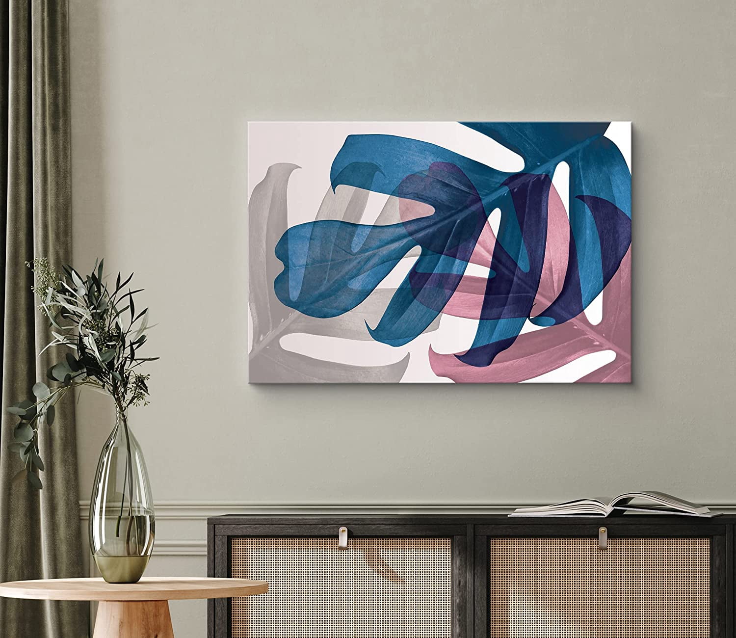 PixonSign Canvas Print Wall Art Teal & Pink Transparent Palm Leaf ...
