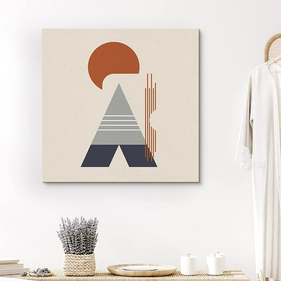 PixonSign Canvas Print Wall Art Triangle Shape Below Semi-Circle Geometric Shapes Illustrations Modern Art Alternative Relax/Calm Multicolor Warm for Living Room, Bedroom, Office - 16"x16"