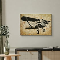 PixonSign Canvas Print Wall Art Vintage Biplane on Brown Background Transportation Airplanes Illustrations Realism Contemporary Aerial Fun Sepia for Living Room, Bedroom, Office - 32"x48"
