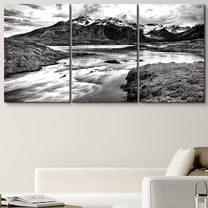 PixonSign Canvas Print Wall Art Vintage High Contrast Mountains & River Nature Wilderness Photography Realism Rustic Landscape Black and White for Living Room, Bedroom, Office - 24"x36"x3