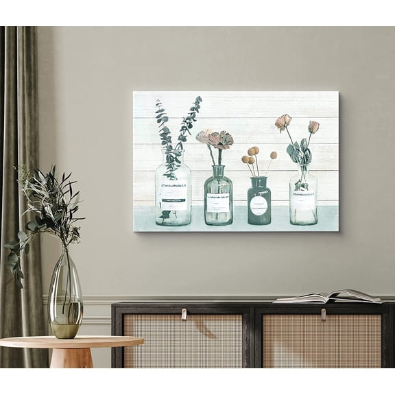 PixonSign Canvas Print Wall Art Watercolor Imprint Flowers and Stems Botanical Wilderness Illustrations Minimalism Modern Group Colorful Pastel for Living Room, Bedroom, Office - 32"x48"