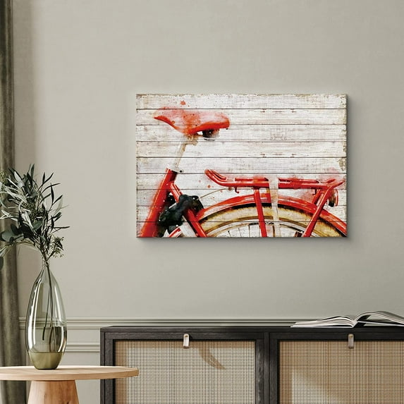 PixonSign Canvas Print Wall Art Watercolor Smudge Red Vintage Bike Detail Transportation Bicycles Mixed Media Realism Chic Urban Multicolor Ultra for Living Room, Bedroom, Office - 12"x18"