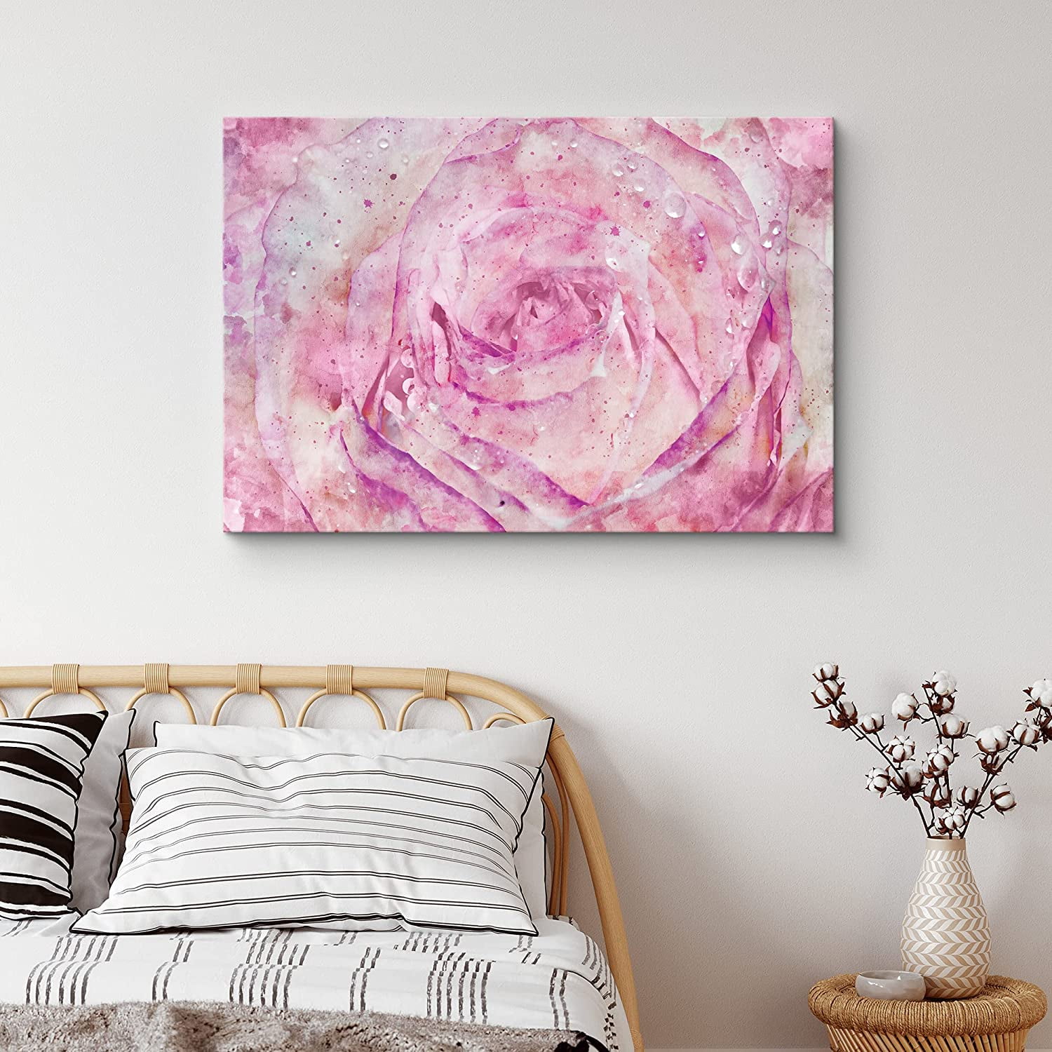 PixonSign Flower Artwork Decor, Canvas Print Wall Art, Pink Rose ...