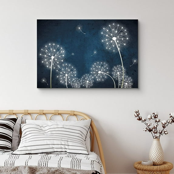 PixonSign Canvas Print Wall Art White Dandelions on Blue Background Botanical Plants Digital Art Modern Art Farmhouse/Country Group Relax/Calm Multicolor Cool for Living Room, Bedroom - 16"x24"