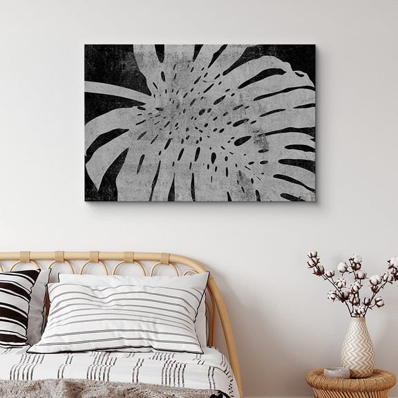PixonSign Canvas Print Wall Art White Monstera Leaf Close-Up Floral Wilderness Illustrations Minimalist Chic Relax/Calm Grey Dark Black and White for Living Room, Bedroom, Office - 32"x48"