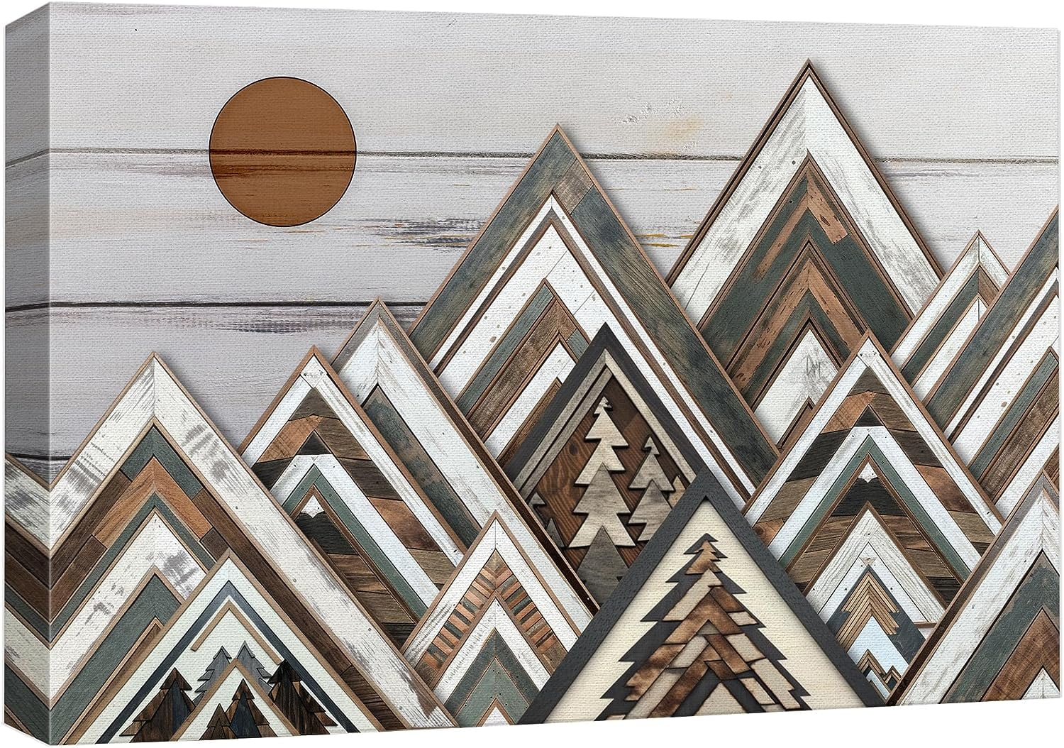 PixonSign Canvas Print Wall Art Wood Panel Mountain Range Nature ...
