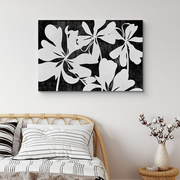PixonSign Canvas Print Wall Art Wood Sorrel Flowers Floral Wilderness Illustrations Minimalist Chic Relax/Calm Grey Dark Black and White for Living Room, Bedroom, Office - 32"x48"