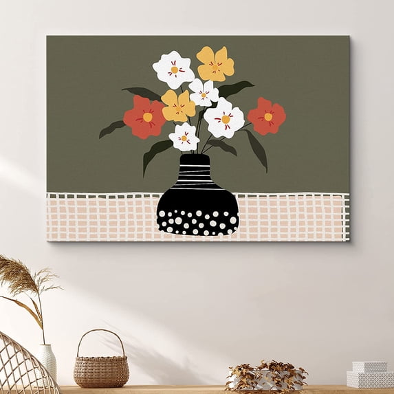 PixonSign Canvas Print Wall Art Yellow, White, Red Daisies in Vase Floral Wilderness Illustrations Modern Art Rustic Colorful Multicolor Ultra for Living Room, Bedroom, Office - 16"x24"