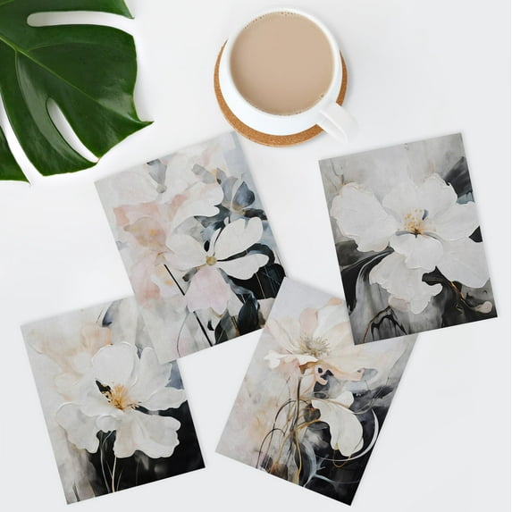 PixonSign Canvas Wall Art Elegant Magnolia Prints, Set of 4 Watercolor Soft Floral Paintings, Nature Wilderness Wall Décor, Vintage Retro Adhesive Canvas Posters for Bedroom - 12"x16"