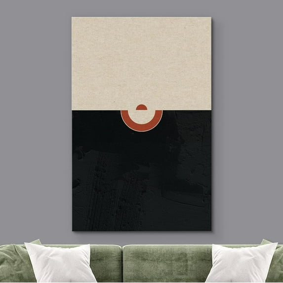 PixonSign Canvas Wall Art Geometric Black Curve Color Blocks Red Semicircle Abstract Print Minimalism Contemporary Nordic Decoration for Living Room, Bedroom, Office - 16"x24"