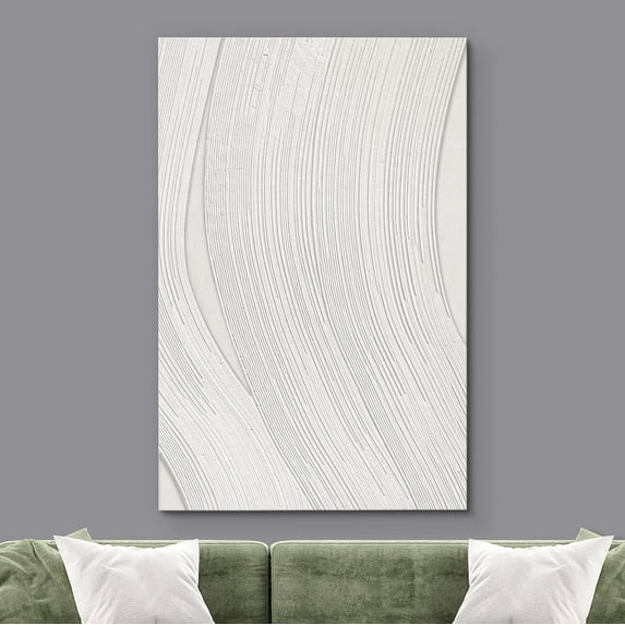 PixonSign Canvas Wall Art Gray & White Paint Stroke Collage Abstract Print Minimalism Contemporary Nordic Relax/Calm Artwork Decoration for Living Room, Bedroom, Office - 16"x24"