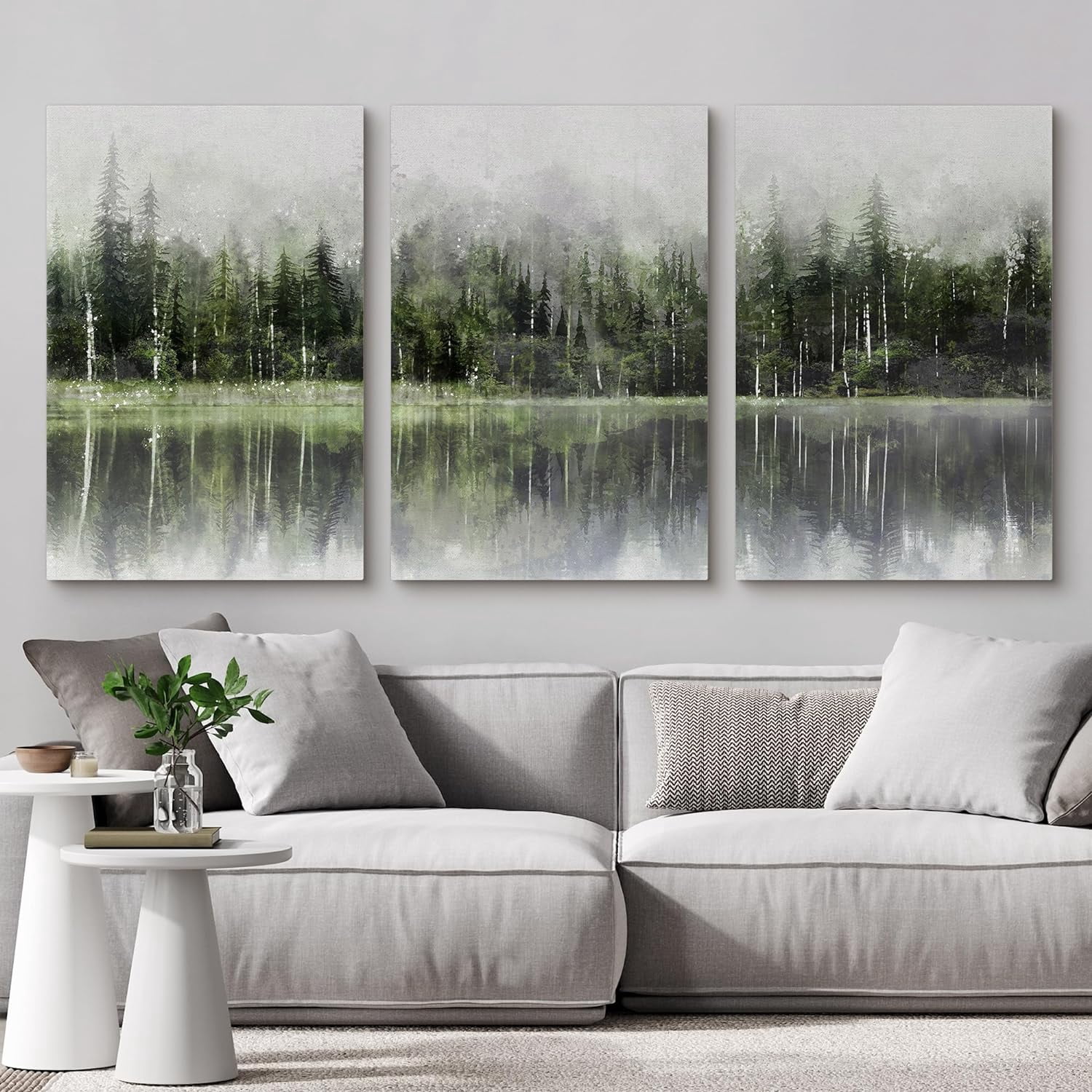 PixonSign Canvas Wall Art Set Misty Emerald Green Mountain Range Forest ...